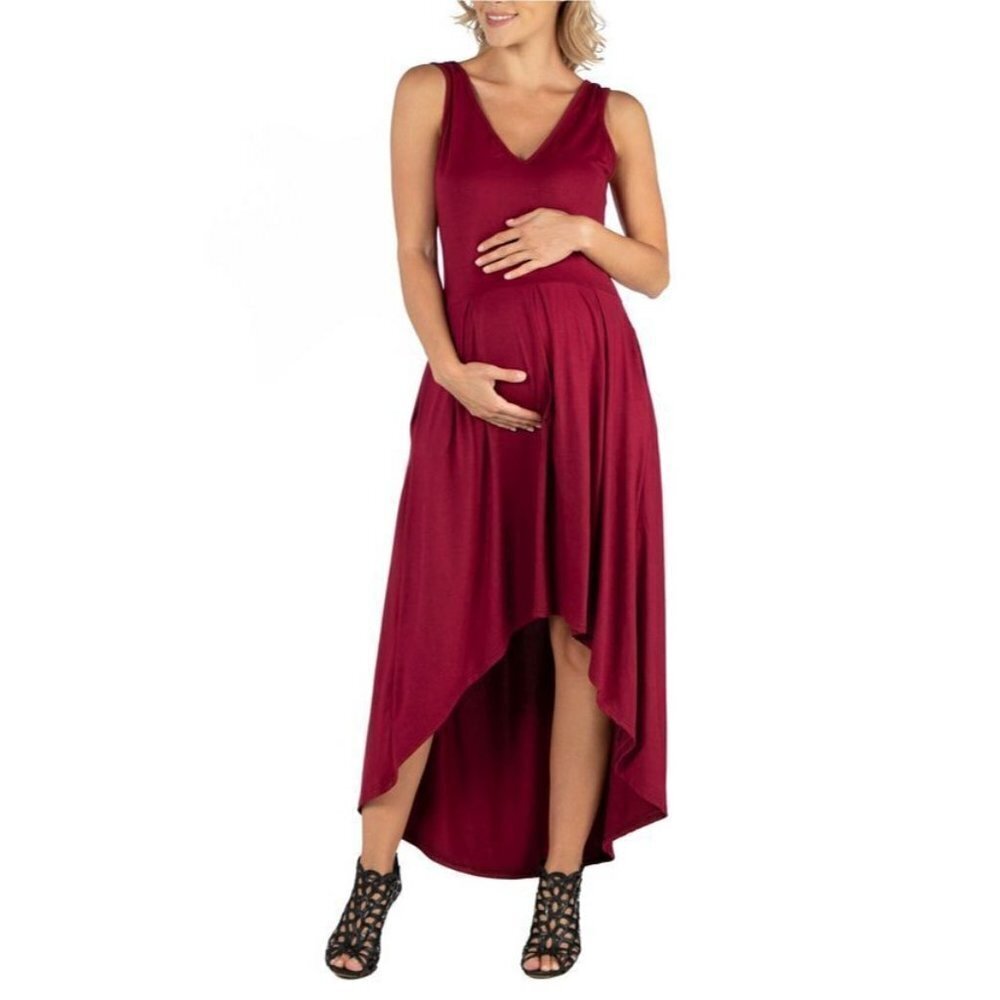 24/7‎ Comfort Apparel Womens Size XL Fit N Flare High Low Maternity Dress Red